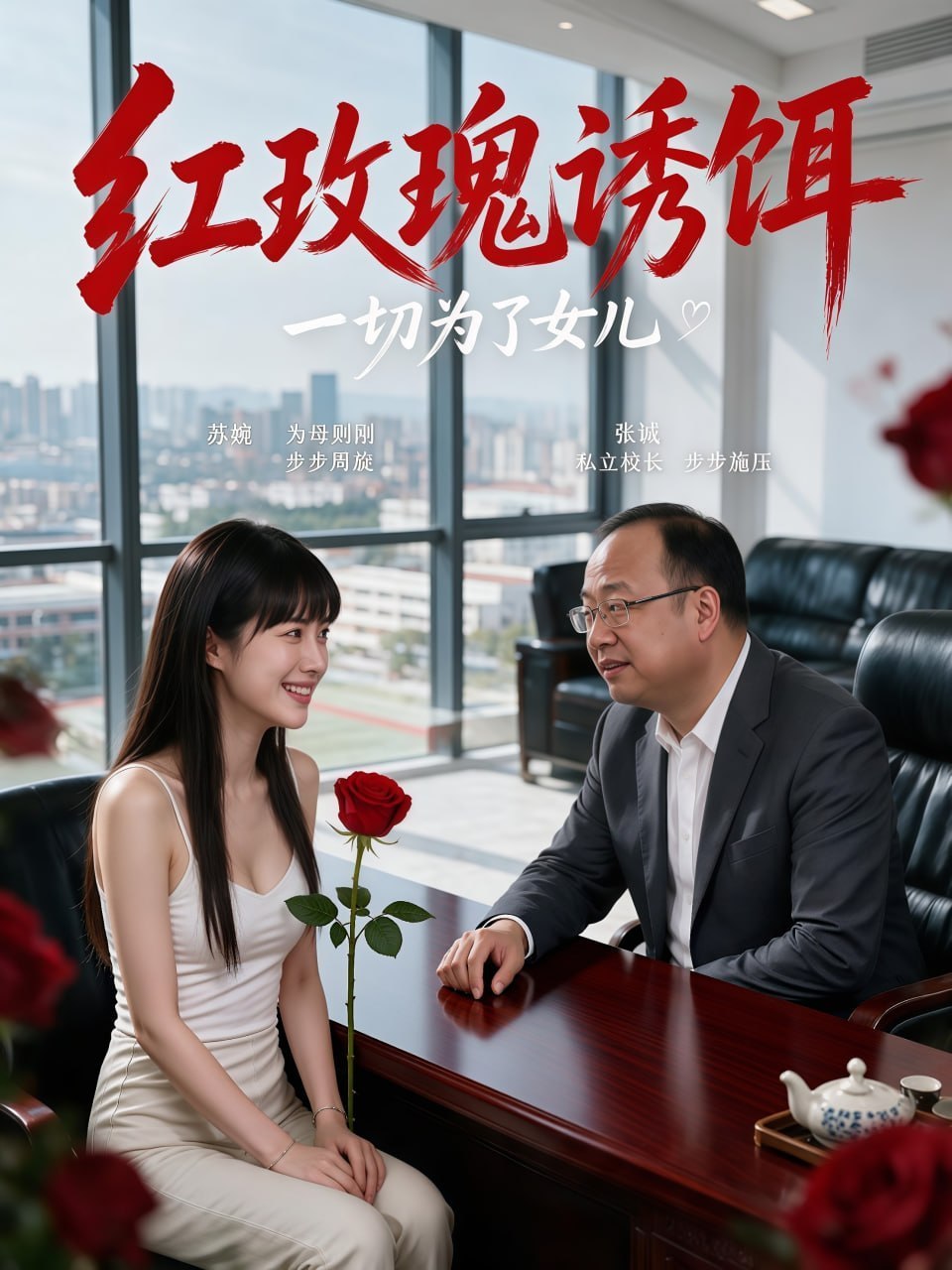 AI成人短剧 红玫瑰诱饵 第1集 校长办公室内的权力交易与肉体沉沦
